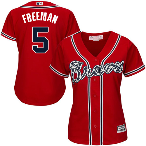 Braves #5 Freddie Freeman Red Alternate Women's Stitched MLB Jersey